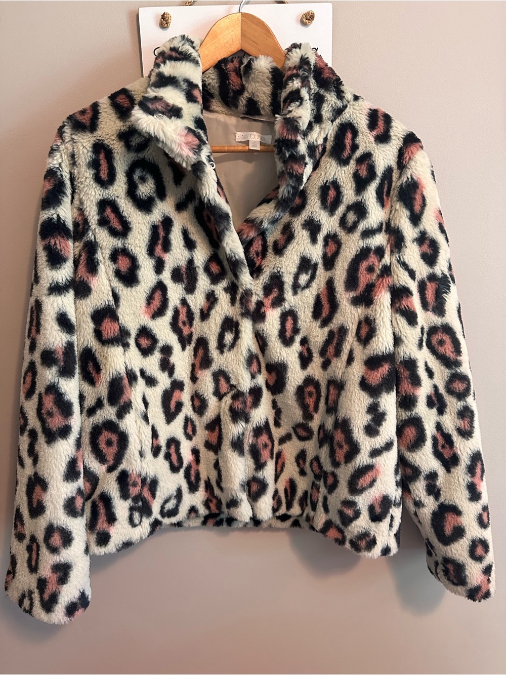 Abound Faux Fur Leopard Coat - Cream, Black & Dusty Rose